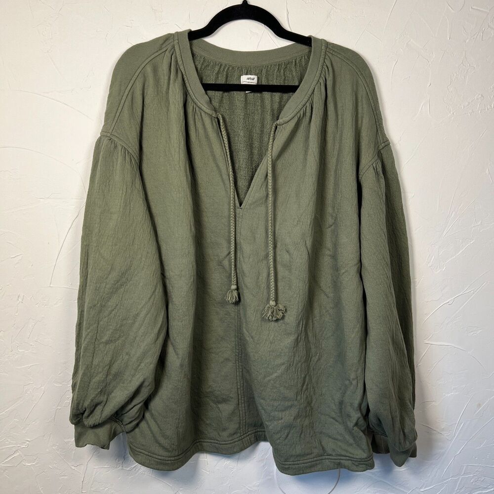 Aerie Olive Oversized Boho Pullover Sweatshirt Soft Lounge Earthy Cozy Size L